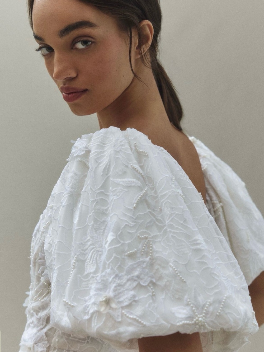 BHLDN White Puff-Sleeve Floral Lace Mini Dress - Picture 2 of 8